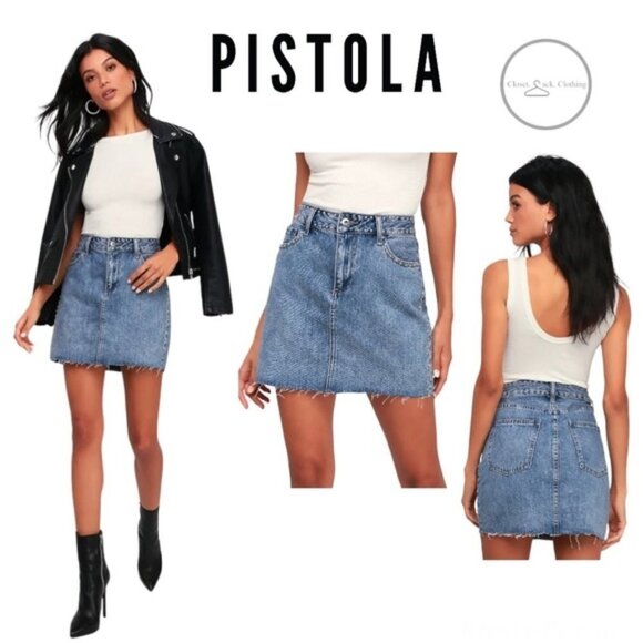 PISTOLA Sierra Medium Wash Studded Denim Mini Skirt Size 29 - Picture 1 of 7